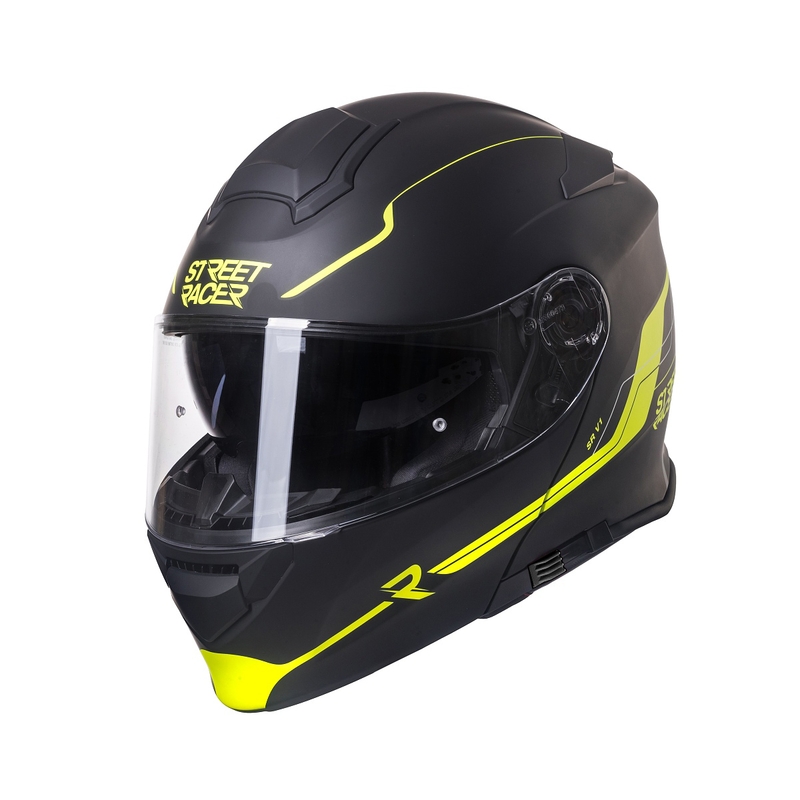 Vyklápacia prilba na motocykel Street Racer SR V1 čierno-fluo žltá - II. akosť