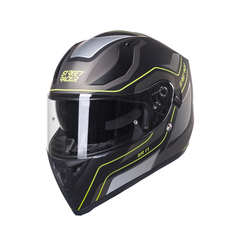 Integrálna prilba na motocykel Street Racer SR I1 čierno-šedo fluo žltá - II. akosť
