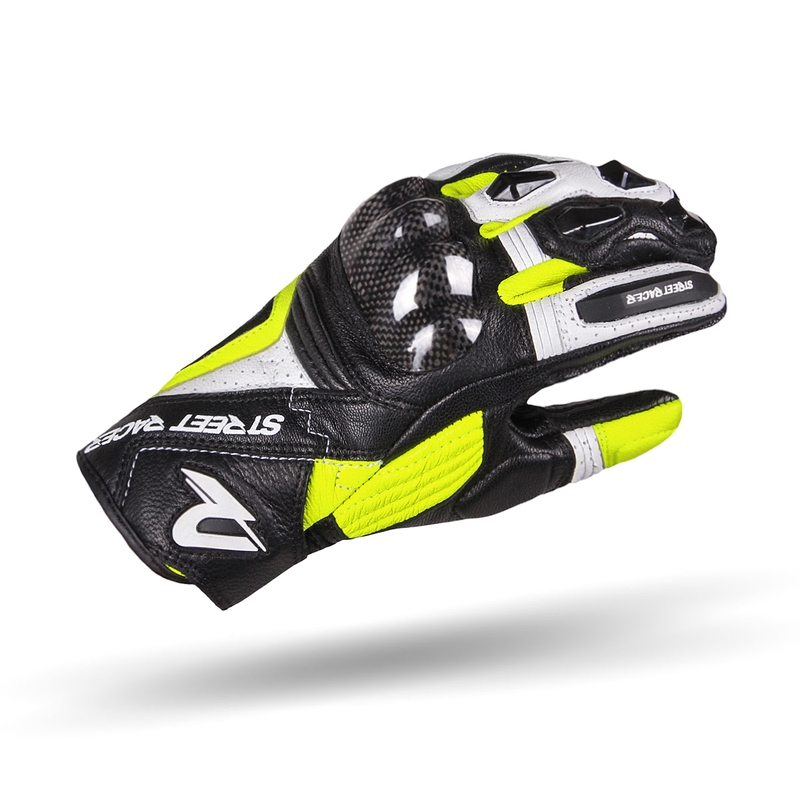 Rukavice na motocykel Street Racer XTR čierno-bielo-fluo žlté - II. akosť