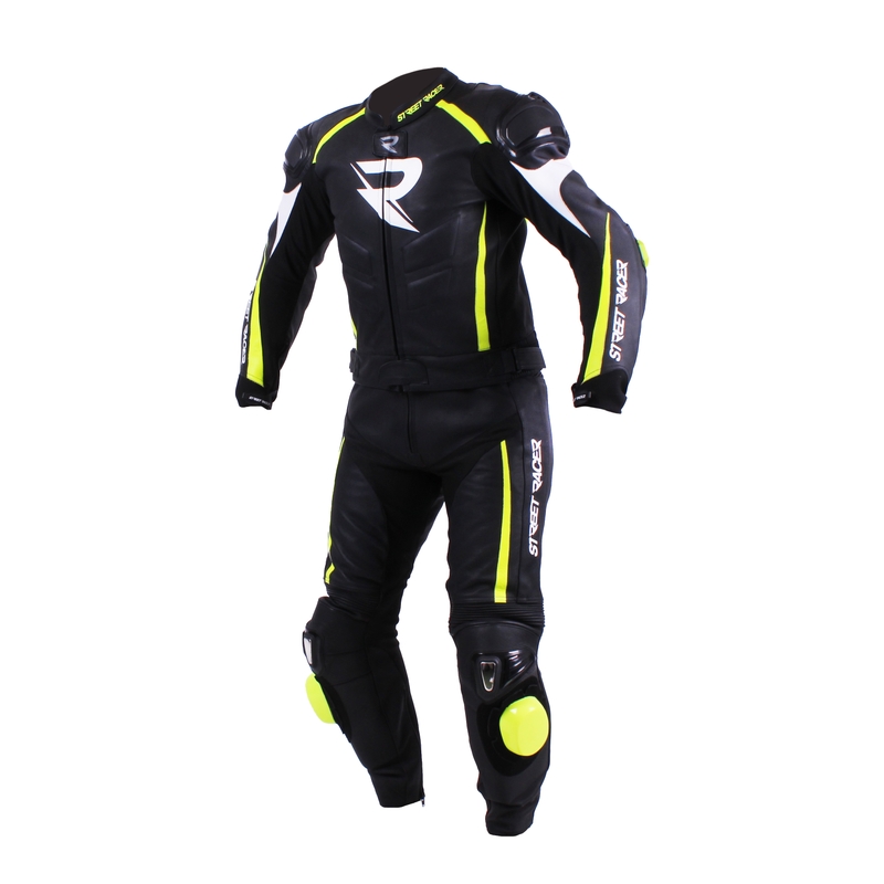 Pánska kombinéza na motocykel Street Racer Line čierno-bielo-fluo žltá výpredaj