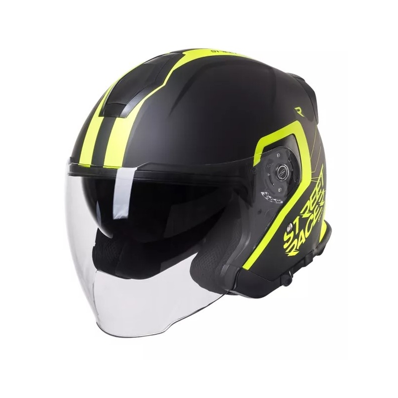Otvorená prilba na motocykel Street Racer SR 01 čierno-fluo žltá - II. akosť
