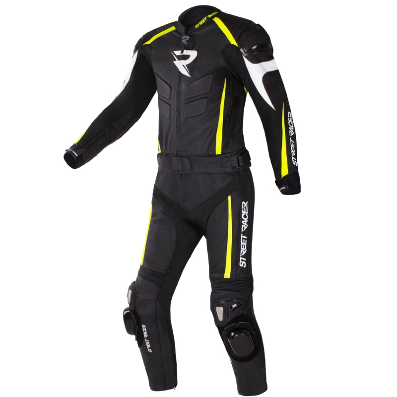 Kombinéza na motocykel Street Racer Fast Track 2 čierno-bielo-fluo žltá výpredaj
