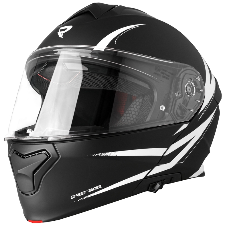 Vyklápacia prilba na motorku Street Racer Fury matná čierno-biela