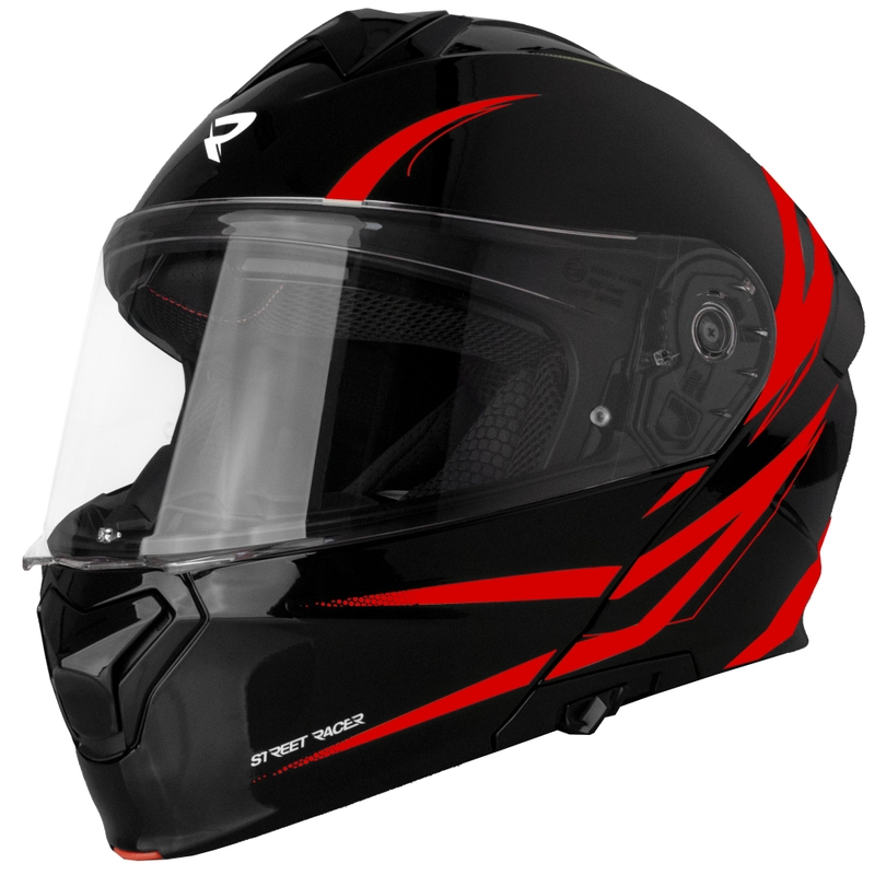 Vyklápacia prilba na motorku Street Racer Fury čierno-červená - II. akosť