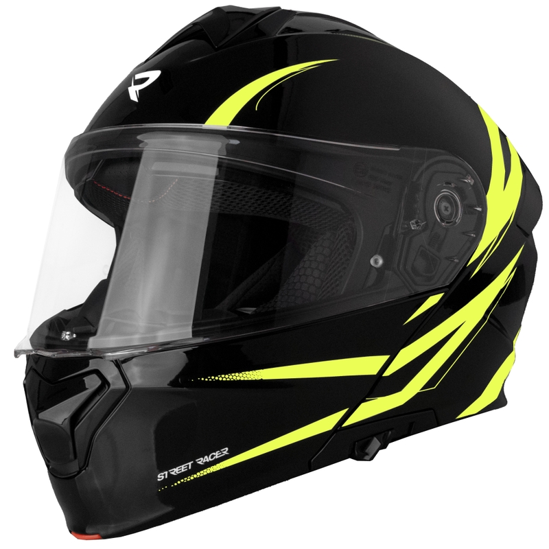 Vyklápacia prilba na motorku Street Racer Fury čierno-žltá - II. akosť