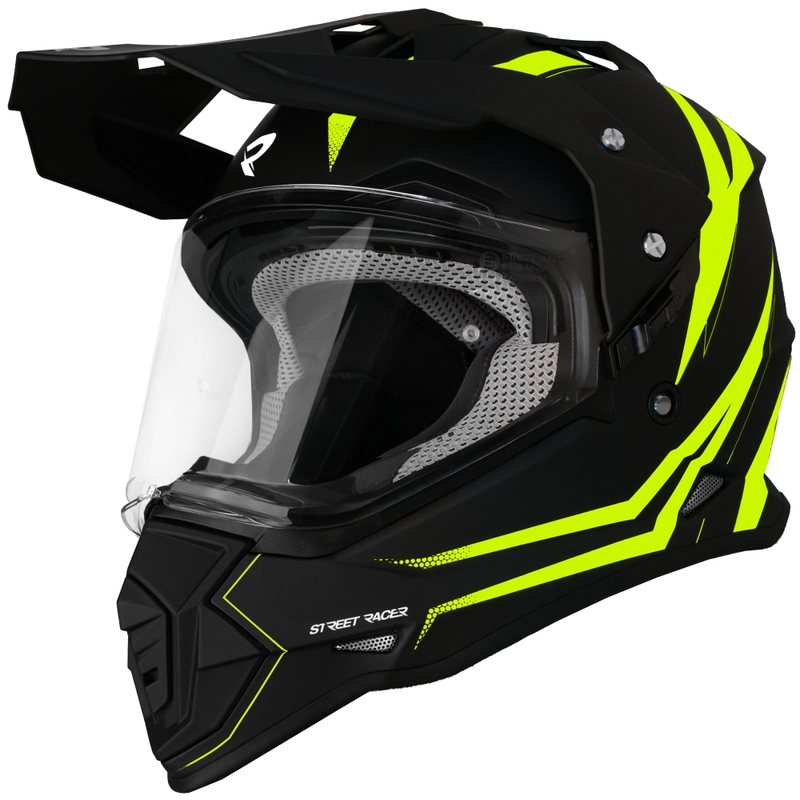 Enduro helma na motorku Street Racer Ignite matná čierno-fluo žltá - II. akosť