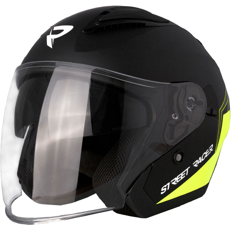 Otvorená prilba na motorku Street Racer Sonic matná čierno-fluo žltá - II. akosť