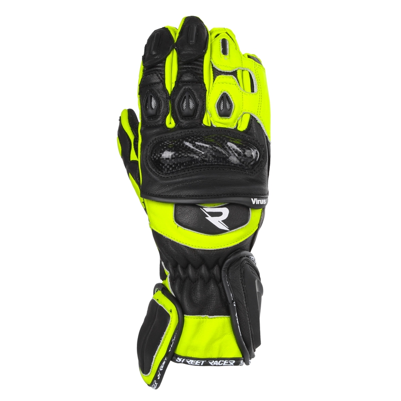 Rukavice na motocykel Street Racer Virus 2 čierno-fluo žlté - II. akosť