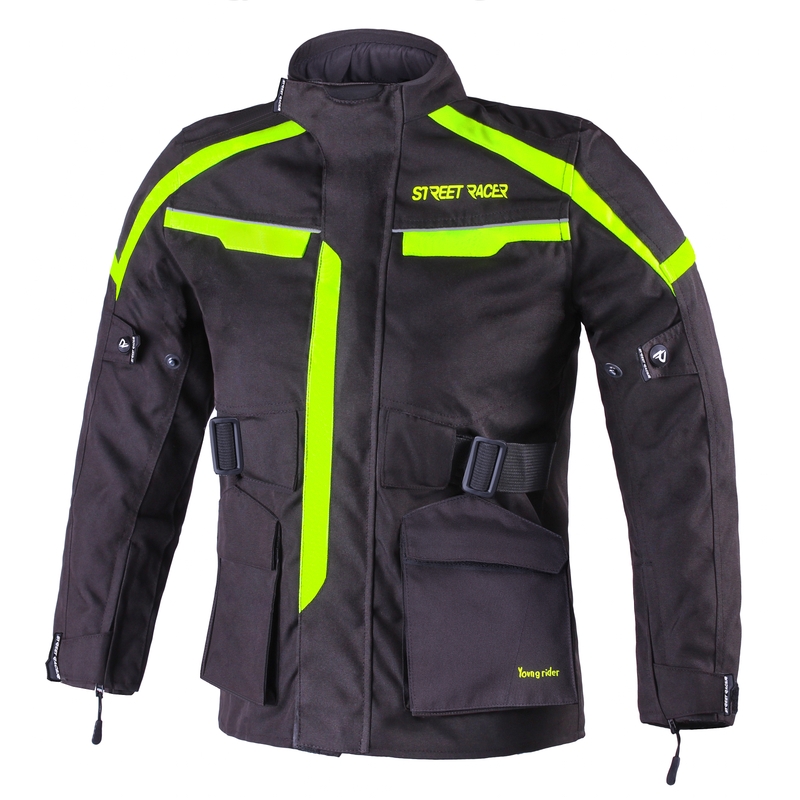 Detská bunda na motocykel Street Racer Drago čierno-fluo žltá výpredaj